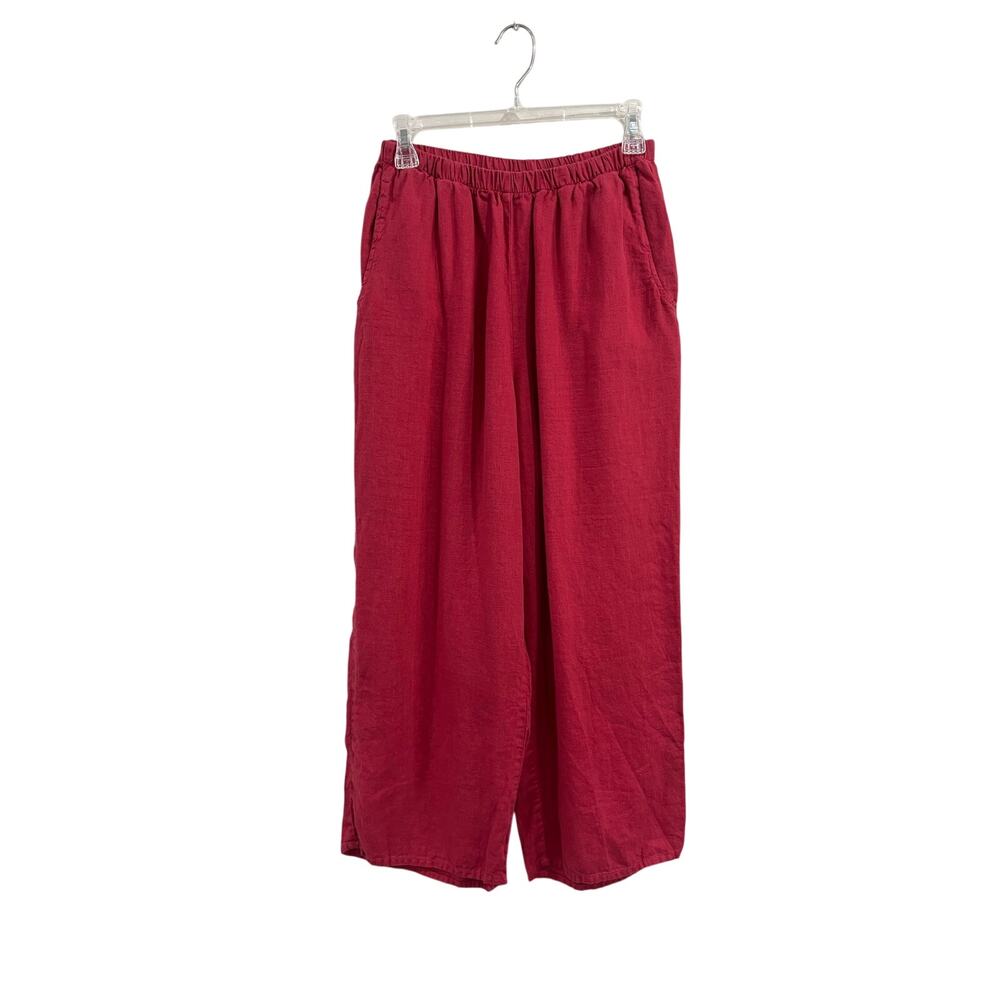 FLAX Linen Wide Leg Crop Pants Lagenlook Boho Coastal Red Small